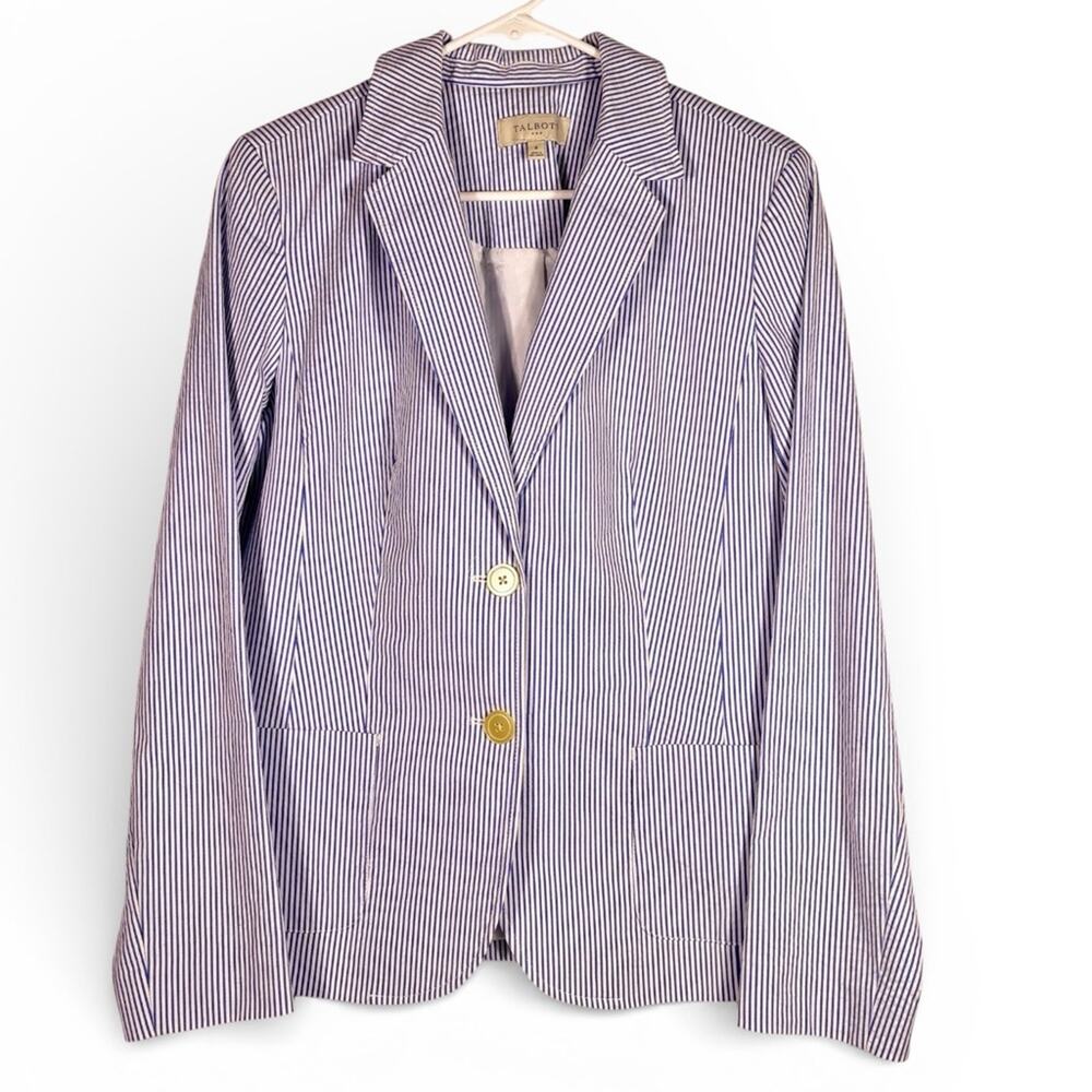 Talbots Striped Blue & White Seersucker Blazer Size 8 0402